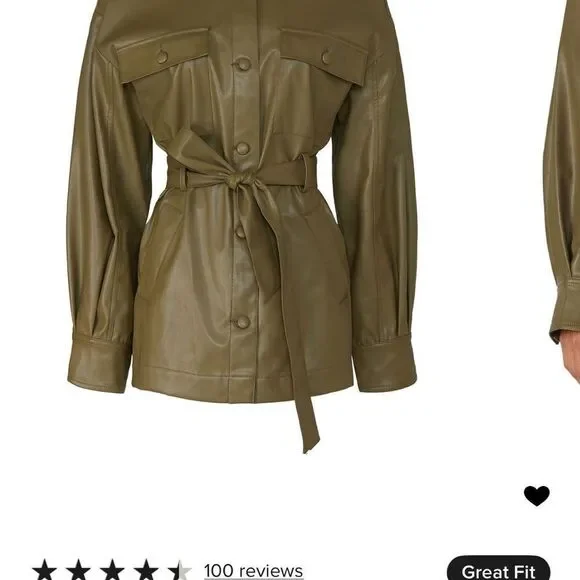 Love, Whit Olive Faux Leather Belted Jacket - XS - Picture 1 of 6
